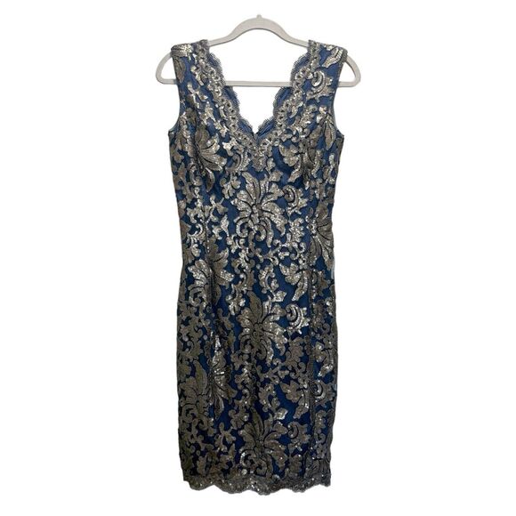 Tadashi Shoji Sequin Beaded Sheath Dress Bronze and Blue Size 2 - Picture 1 of 7